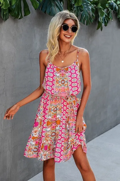 Spaghetti Strap Floral Ruffle Dress