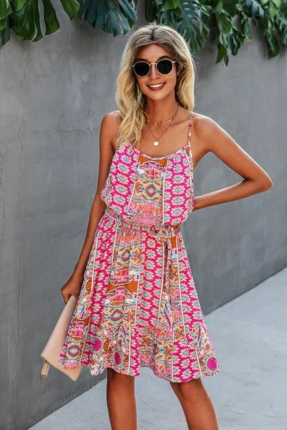 Spaghetti Strap Floral Ruffle Dress