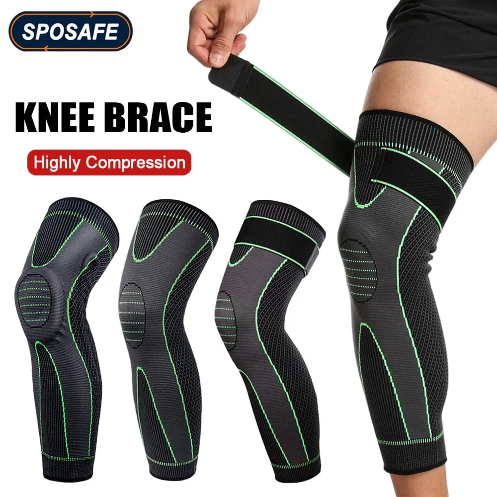 Sport Anti-slip Full Length Compression Leg Sleeves Knee Brace Support