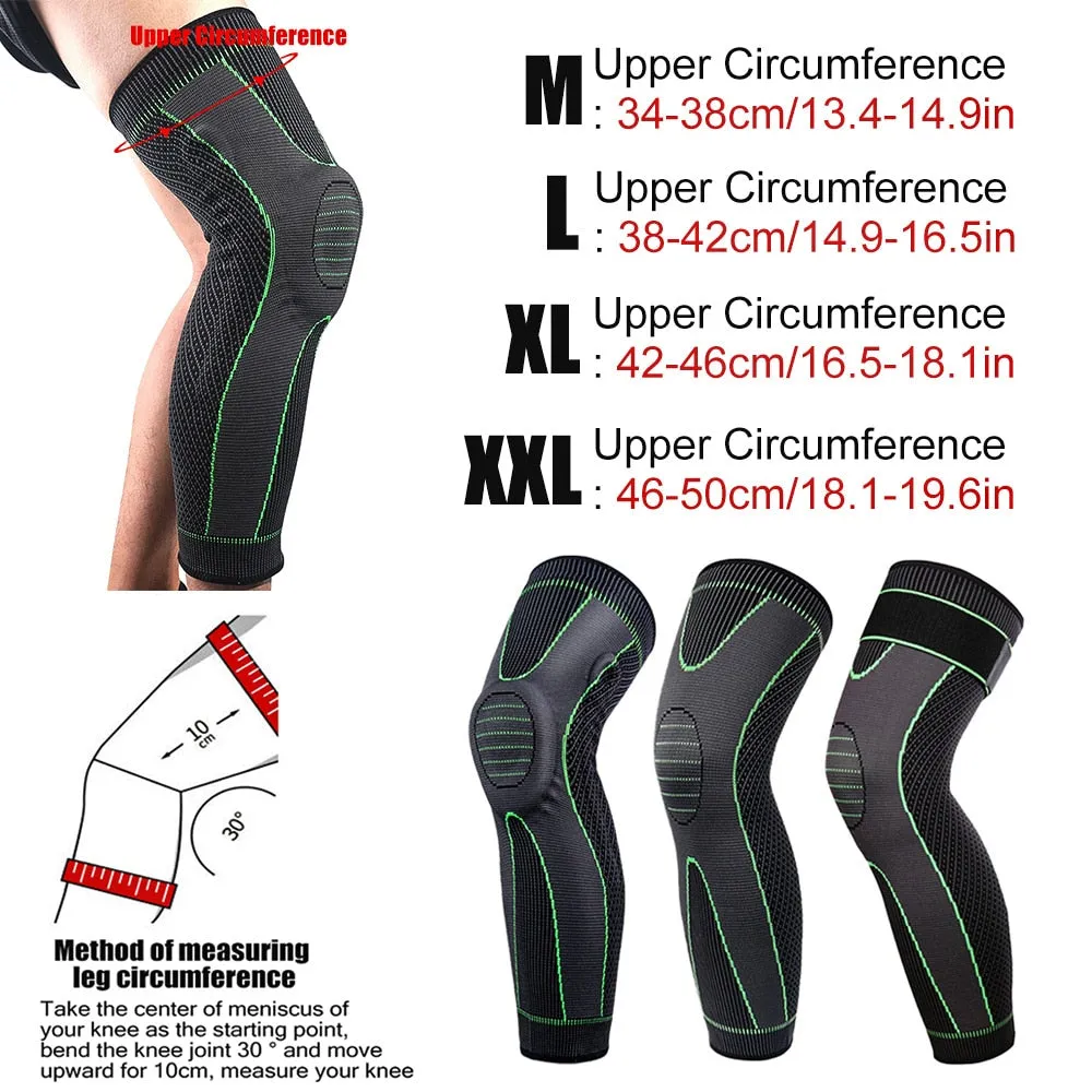 Sport Anti-slip Full Length Compression Leg Sleeves Knee Brace Support