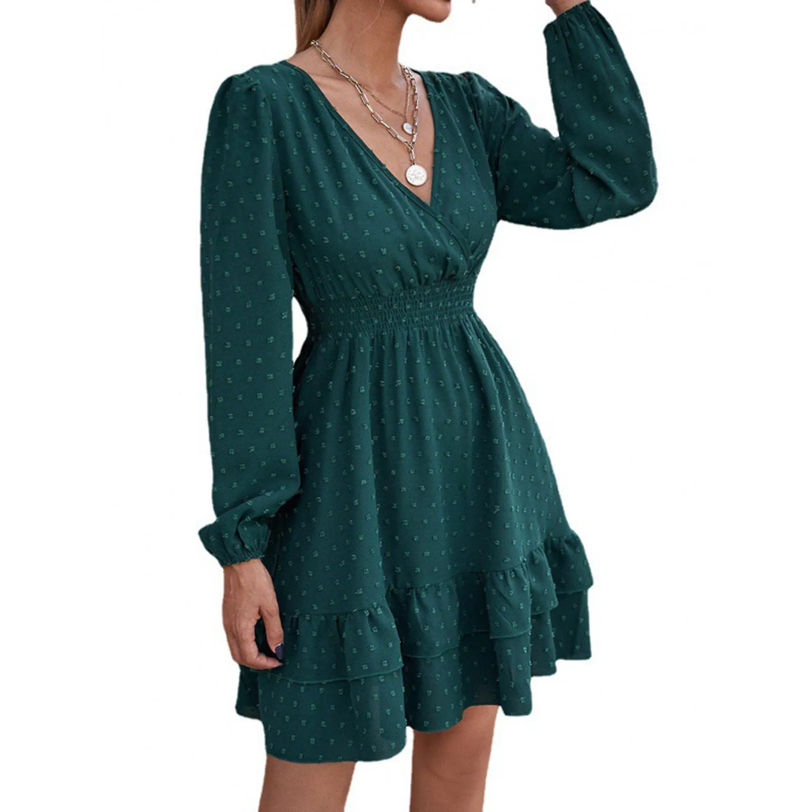 Stylish V-Neck Dress with Ruffle Trim Polka Dot Breathable Skin-Friendly Dresses for Shopping Going Out