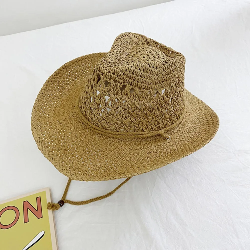 Summer Handmade Cowboy Straw Hat Women Men Summer Outdoor Travel Beach Sun Hats Unisex Solid Western Sunshade Cap