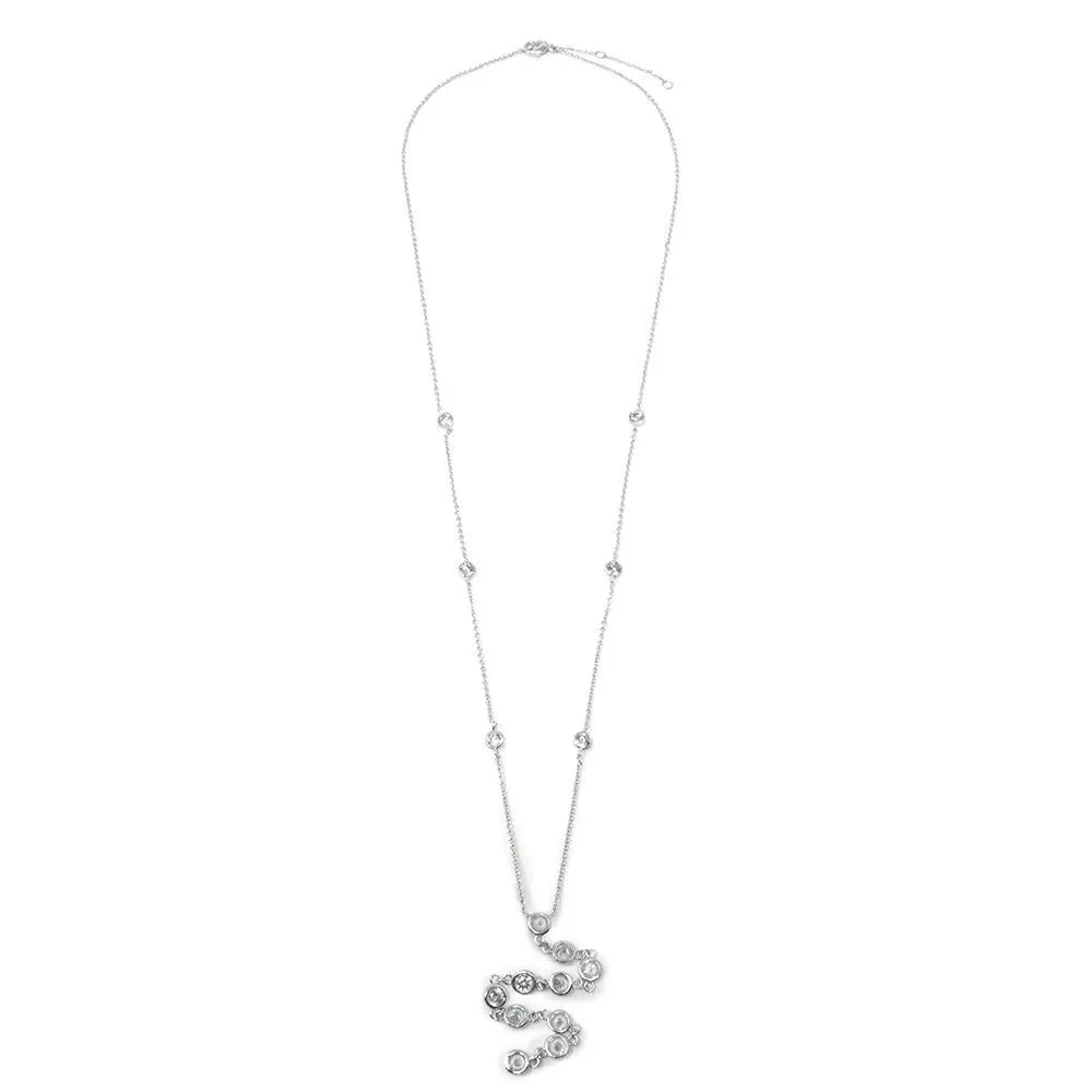 Ten Round CZ Drop Necklace Rhodium Plated