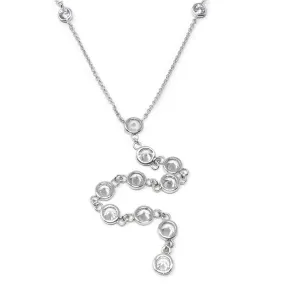 Ten Round CZ Drop Necklace Rhodium Plated