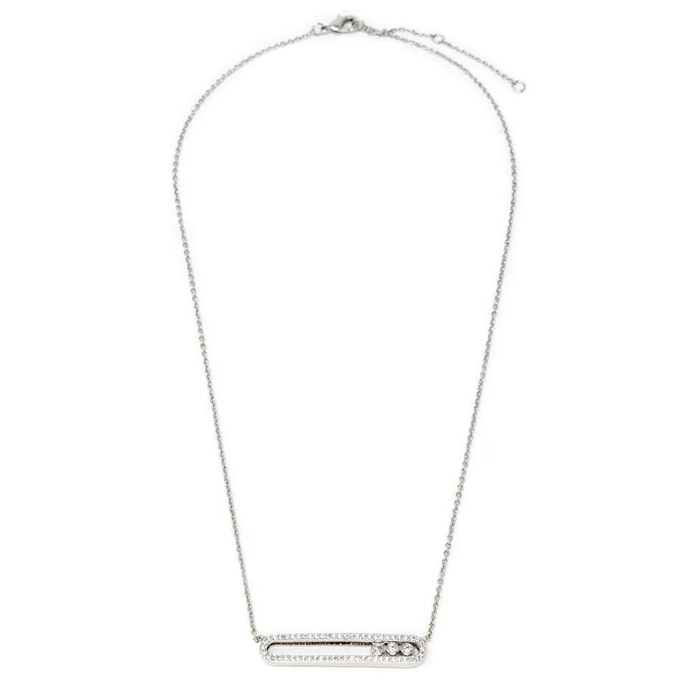 Three CZ Sliding Necklace Rhodium Plated