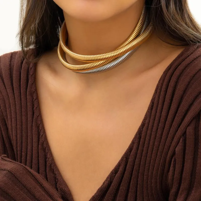 Three-tone Layer Snake Chain Choker