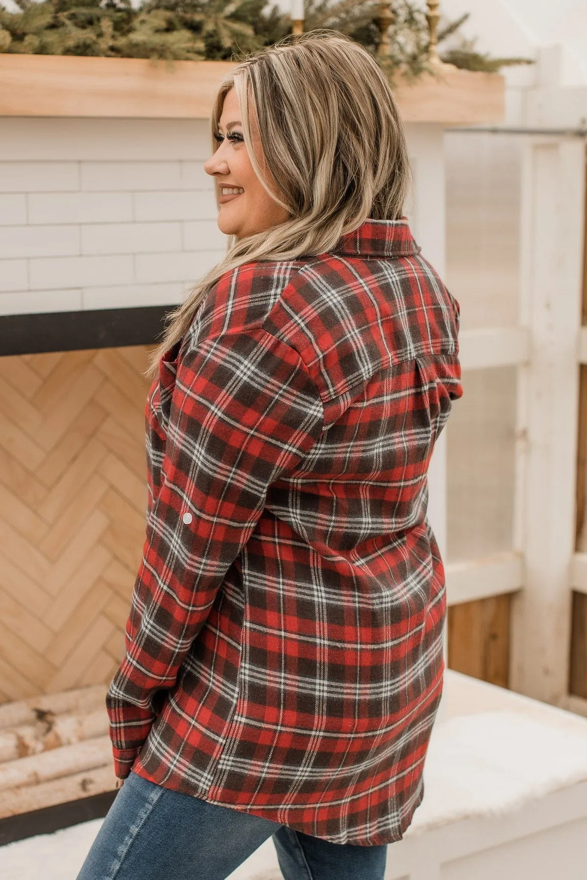 To The Tree Farm Plaid Button Top- Red & Dark Brown