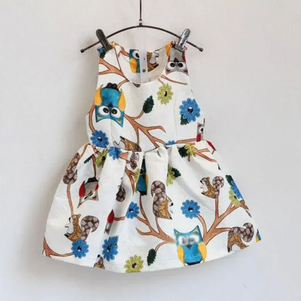 Trendy Baby Girls 2-7 Years Sleeveless Owl Print Tutu Dress One Piece Party Cocktail Dresses SM6