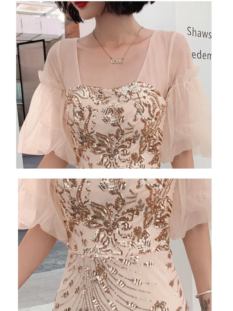 Tulle Flared Sleeve Evening Party Dress Elegant Mermaid Embroidery Evening Dress Formal Occasion Women Dress Long Robe Gowns