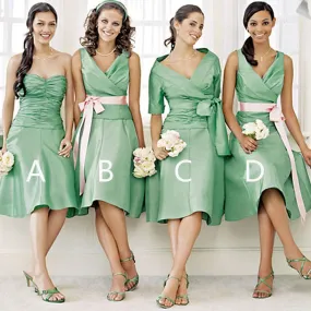 Unique Satin Mismatched Green Different Styles Cheap Short Knee Length Bridesmaid Dresses, WG149