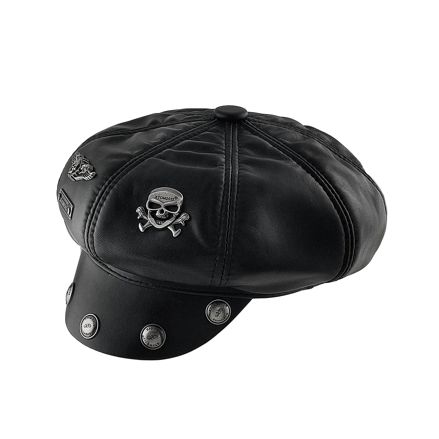 Unisex Skull Genuine Leather Casual Cool Punk Rock Style s Boy Hat