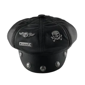 Unisex Skull Genuine Leather Casual Cool Punk Rock Style s Boy Hat