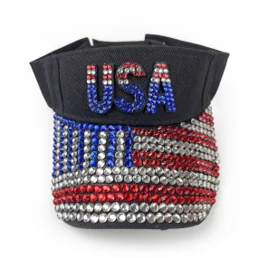 USA Rhinestone Visor in Black