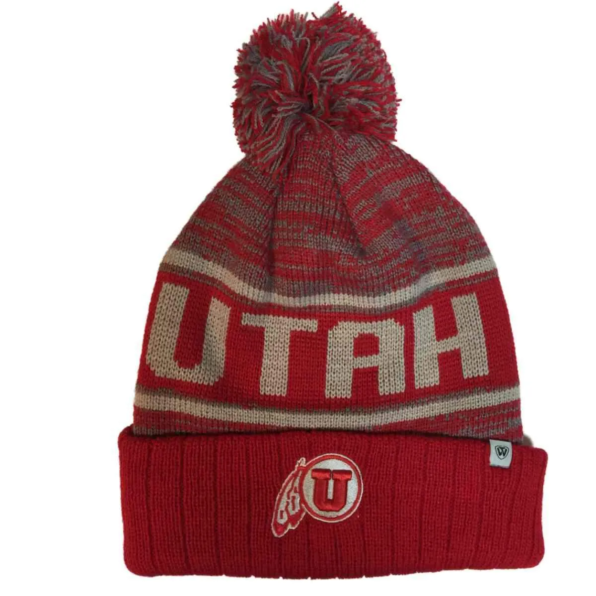 Utah Utes TOW Red Gray Acid Rain Cuffed Knit Poofball Winter Hat Cap Beanie