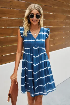 V Neck Ruffle Sleeveless Print Dress