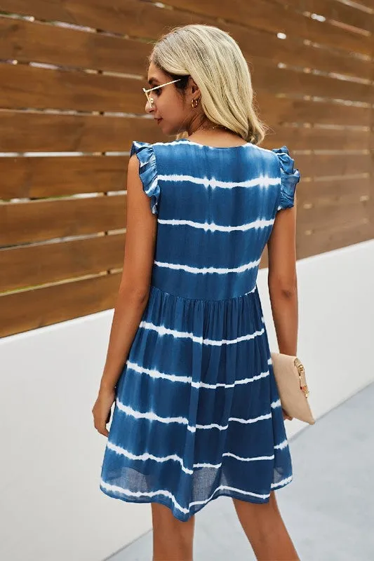 V Neck Ruffle Sleeveless Print Dress