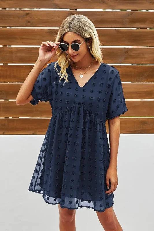 V Neck Solid Short Sleeve Dress