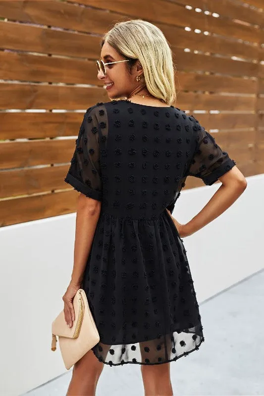 V Neck Solid Short Sleeve Dress