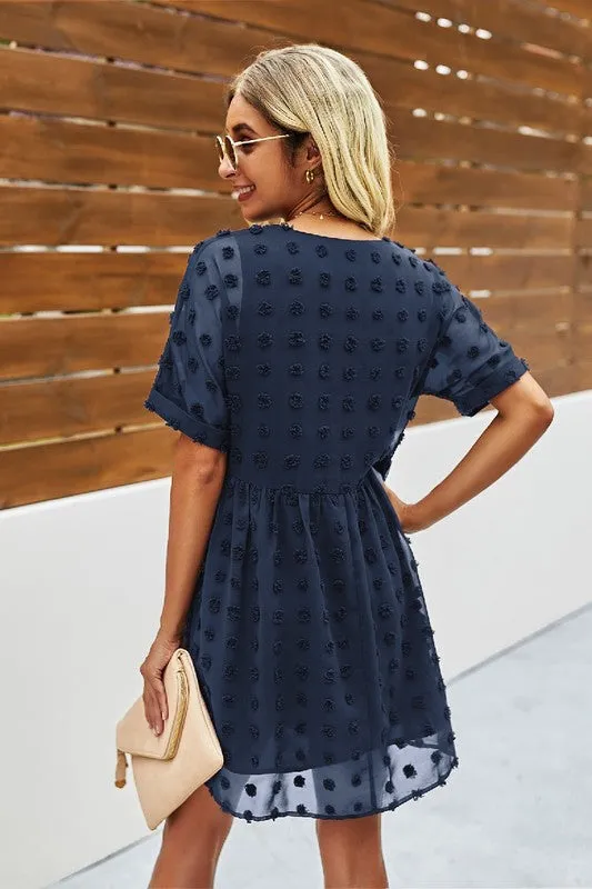 V Neck Solid Short Sleeve Dress