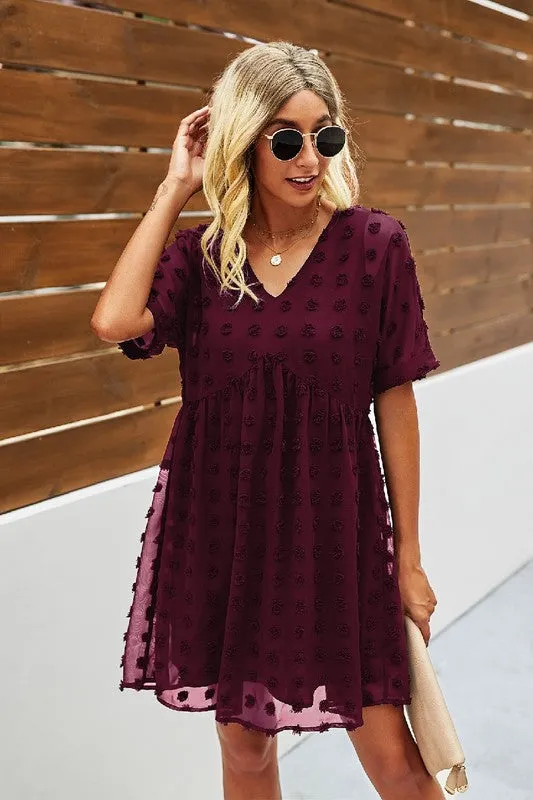 V Neck Solid Short Sleeve Dress