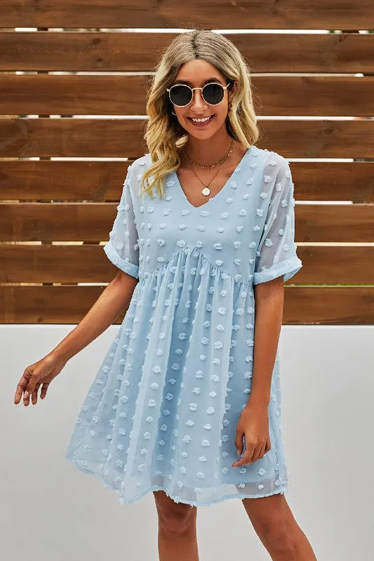 V Neck Solid Short Sleeve Dress