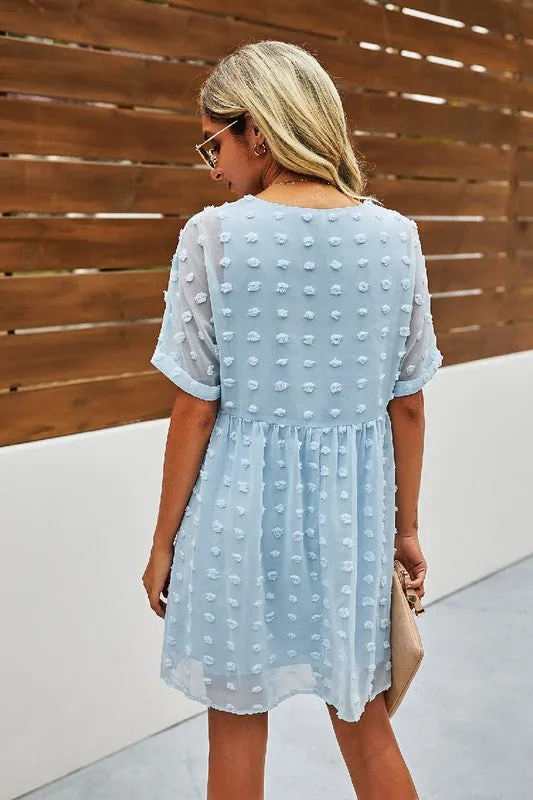 V Neck Solid Short Sleeve Dress