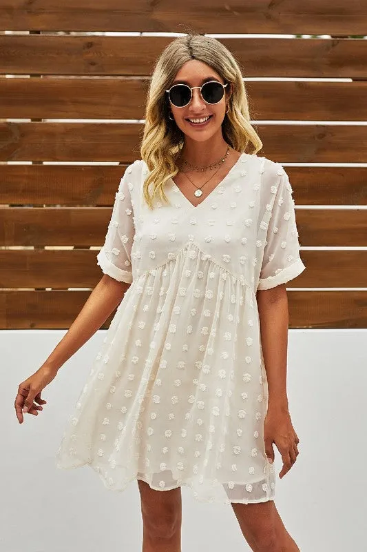 V Neck Solid Short Sleeve Dress