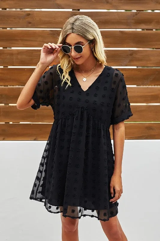 V Neck Solid Short Sleeve Dress