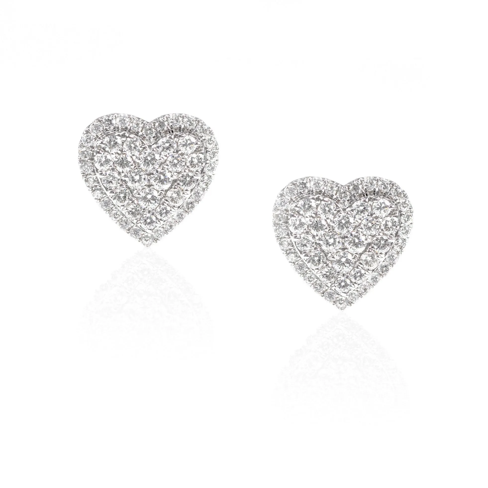 Valentina Pave Diamond Heart Stud Earrings in 18K White Gold