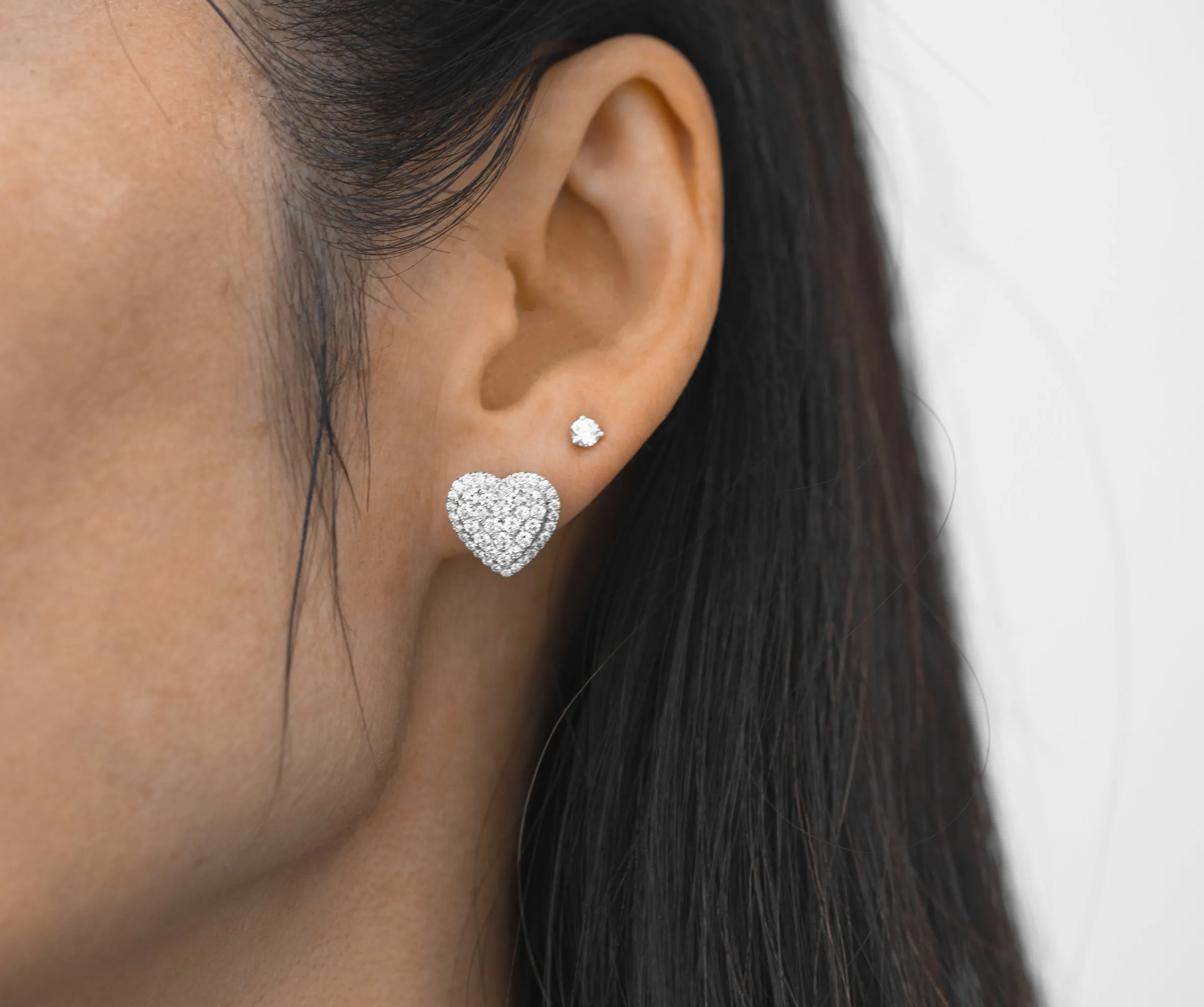 Valentina Pave Diamond Heart Stud Earrings in 18K White Gold