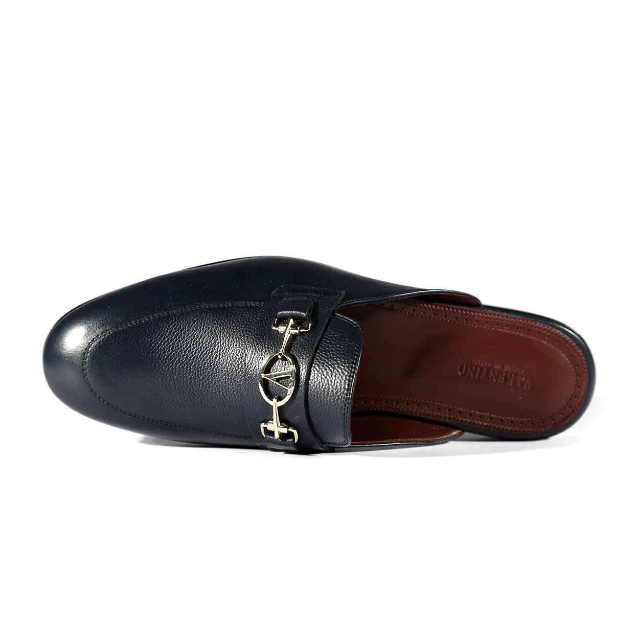 Valentino 19700/M Men's Shoes Navy Blue Calf-Skin Leather Slipper Mules (VAL1002)