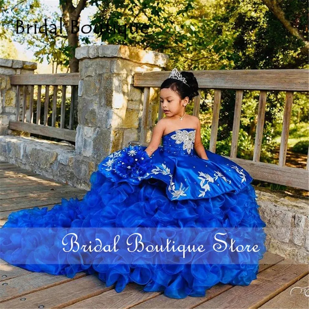 Vestido Charro Para Niña Two Pieces Children Princess Dress Beauty Pageant Gowns Puffy Flowers Girl Birthday