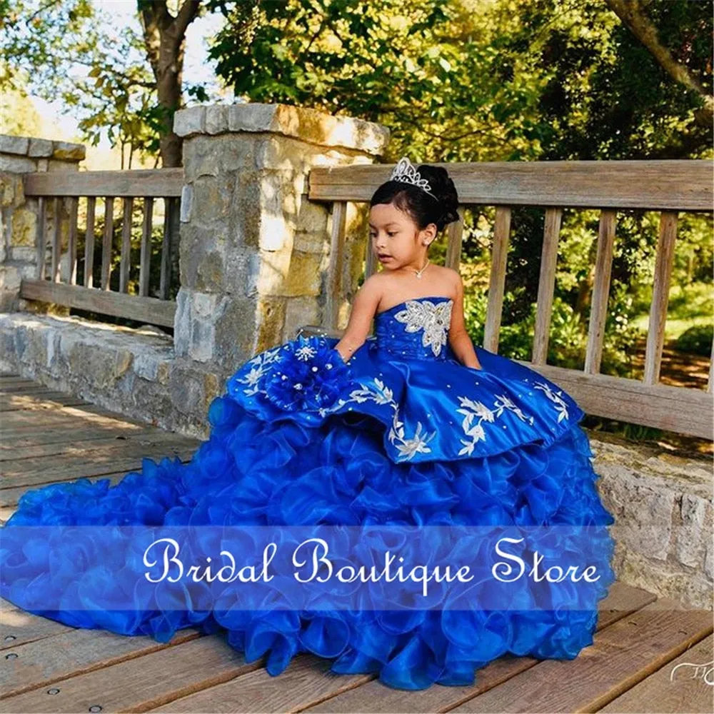 Vestido Charro Para Niña Two Pieces Children Princess Dress Beauty Pageant Gowns Puffy Flowers Girl Birthday