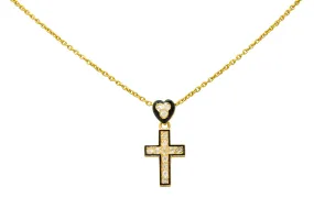 Victorian Diamond Enamel 18 Karat Gold Mourning Heart Cross Necklace