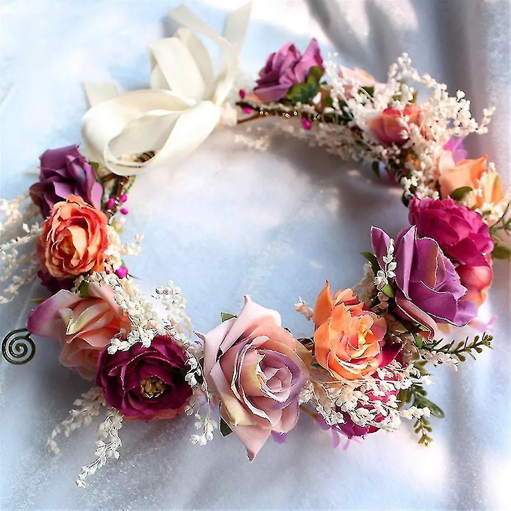 Wedding Floral Garland Wreath Bridesmaid Headdress With Ribbon Photo Props