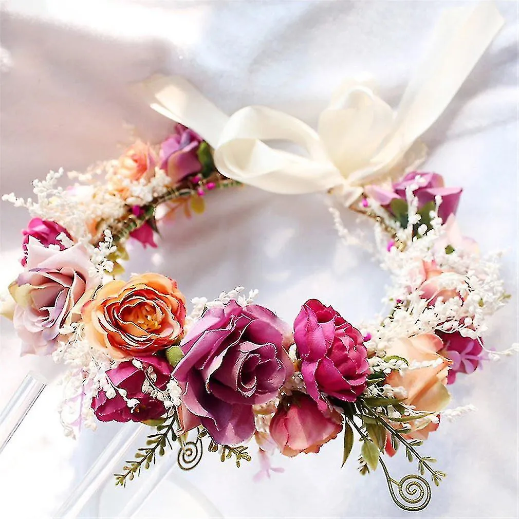 Wedding Floral Garland Wreath Bridesmaid Headdress With Ribbon Photo Props