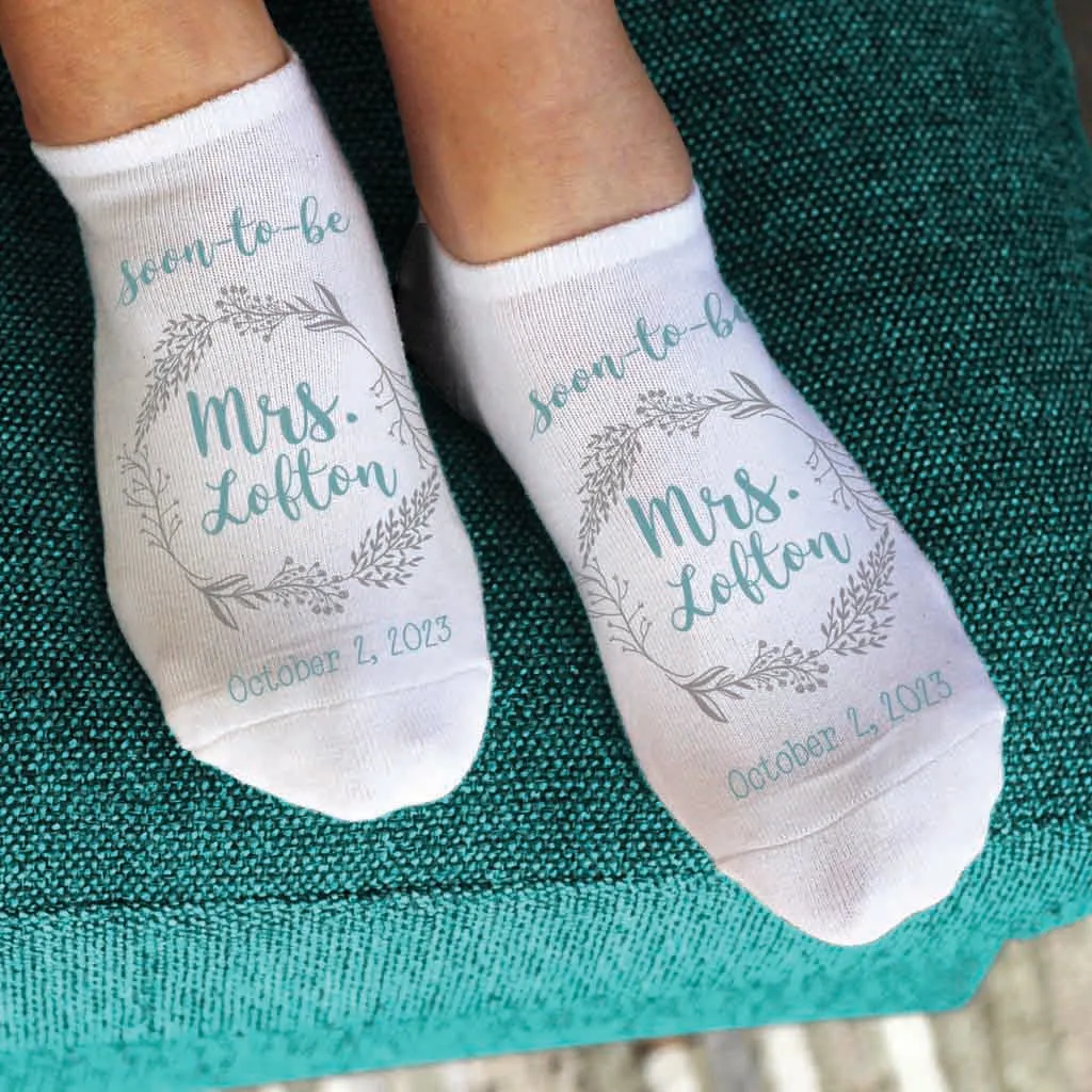 Wedding socks personalized for the bride - Soon to be Mrs.