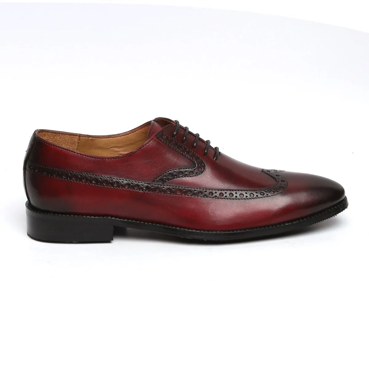 WINE LONG TAIL DESIGNER BROGUE LEATHER SHOES BY BRUNE & BARESKIN