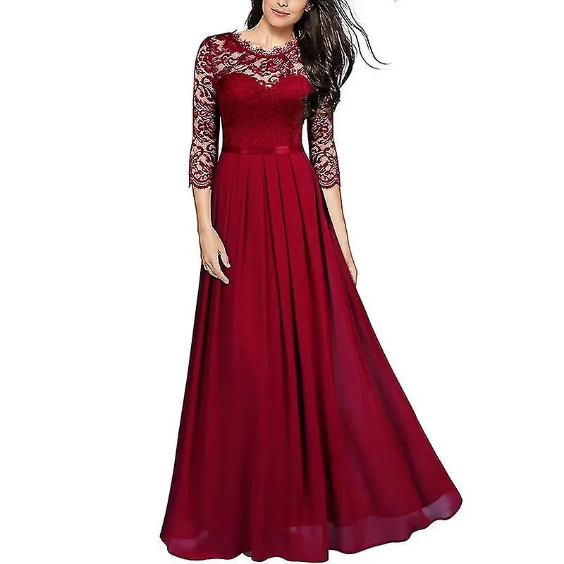 Women Elegant Lace Formal Evening Party Dress Prom Ball Wedding Bridesmaid Gowns