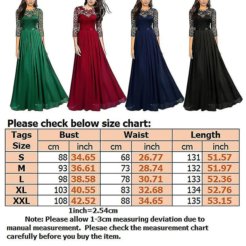 Women Elegant Lace Formal Evening Party Dress Prom Ball Wedding Bridesmaid Gowns