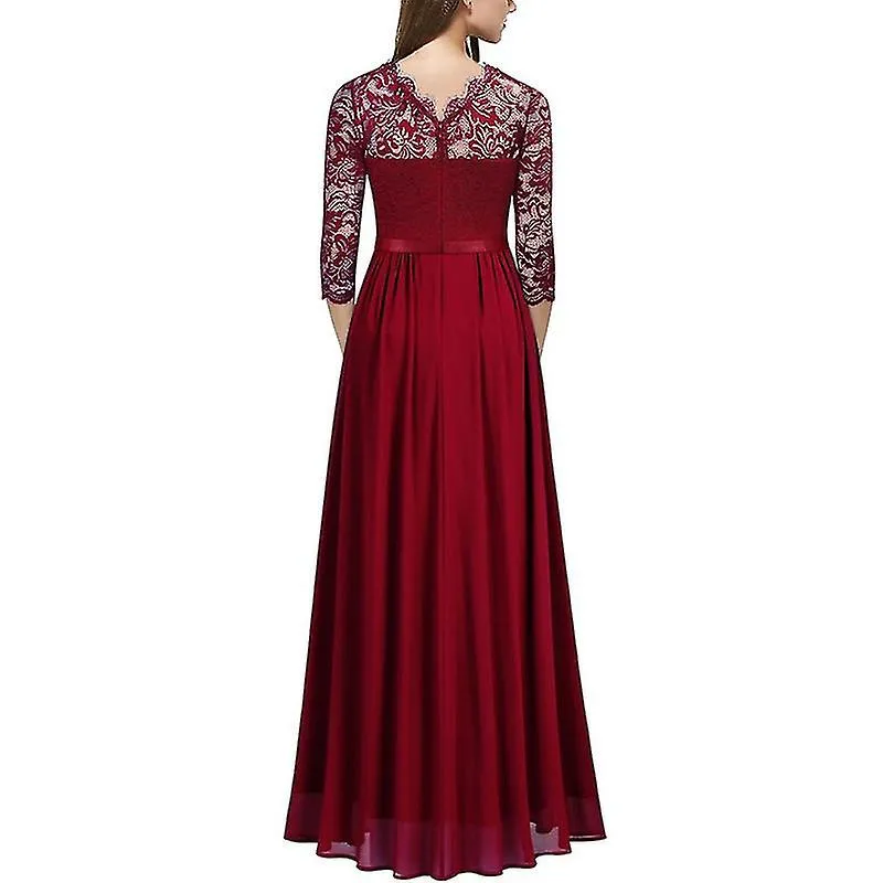 Women Elegant Lace Formal Evening Party Dress Prom Ball Wedding Bridesmaid Gowns