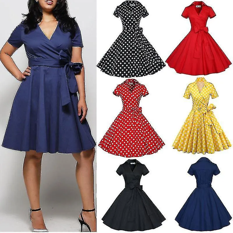 Women's Polka Dot Dresses 50s Style Short Sleeves Rockabilly Vintage Dress Jst.