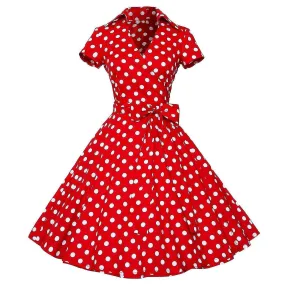 Women's Polka Dot Dresses 50s Style Short Sleeves Rockabilly Vintage Dress Jst.