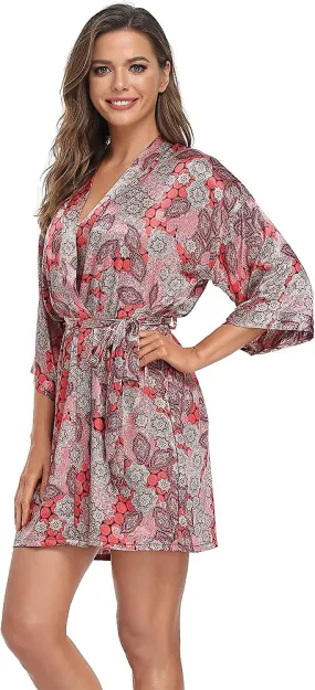 Women's Satin Kimono Robes Bridesmaid Wedding Robes Silky Bathrobes Summer Loungewear  S-3xl