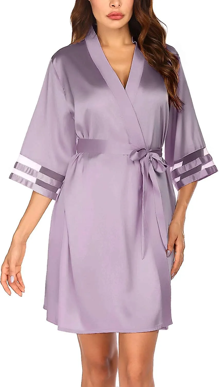 Women's Satin Robe Silk Kimono Bathrobe Bridesmaid Wedding Bridal Party Robes 3/4  S-3xl