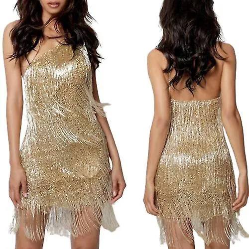 Women's Sequined Dresses One Shoulder Irregular Hem Party Dress