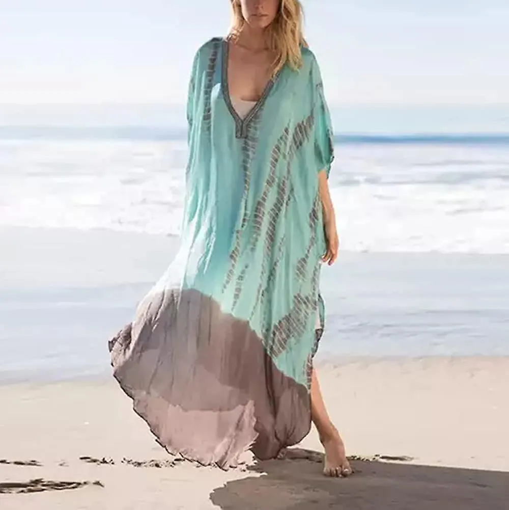 Womens Plus Size Beach Dresses Caftan V-neck Print Turkish Robe Kaftan Long