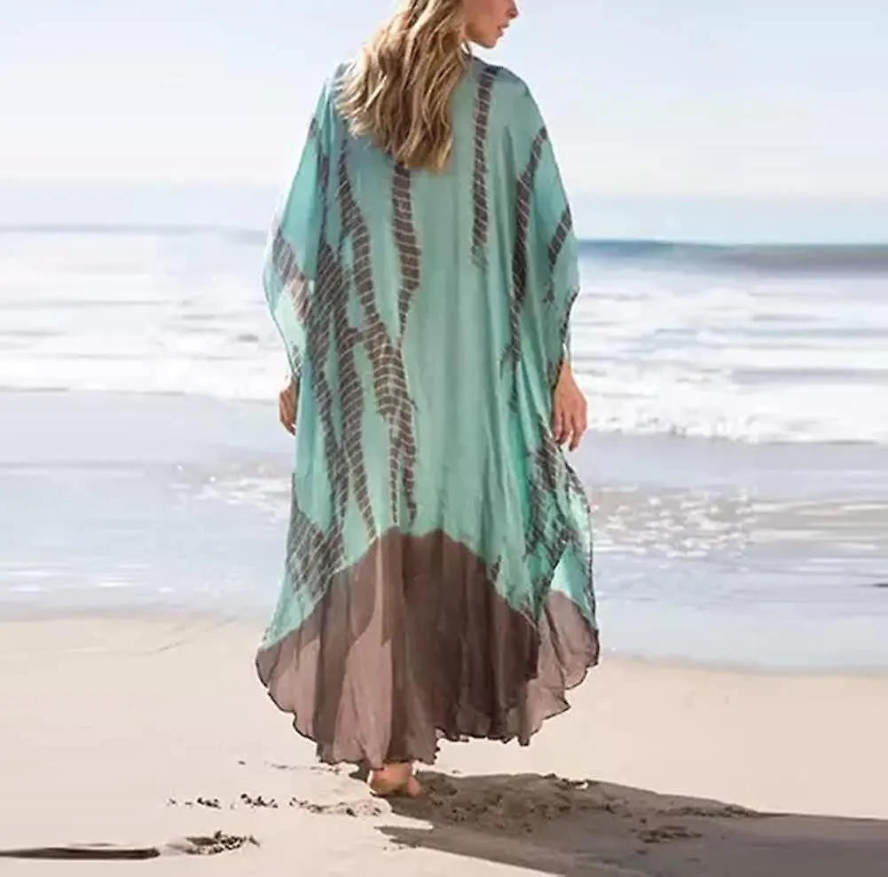 Womens Plus Size Beach Dresses Caftan V-neck Print Turkish Robe Kaftan Long