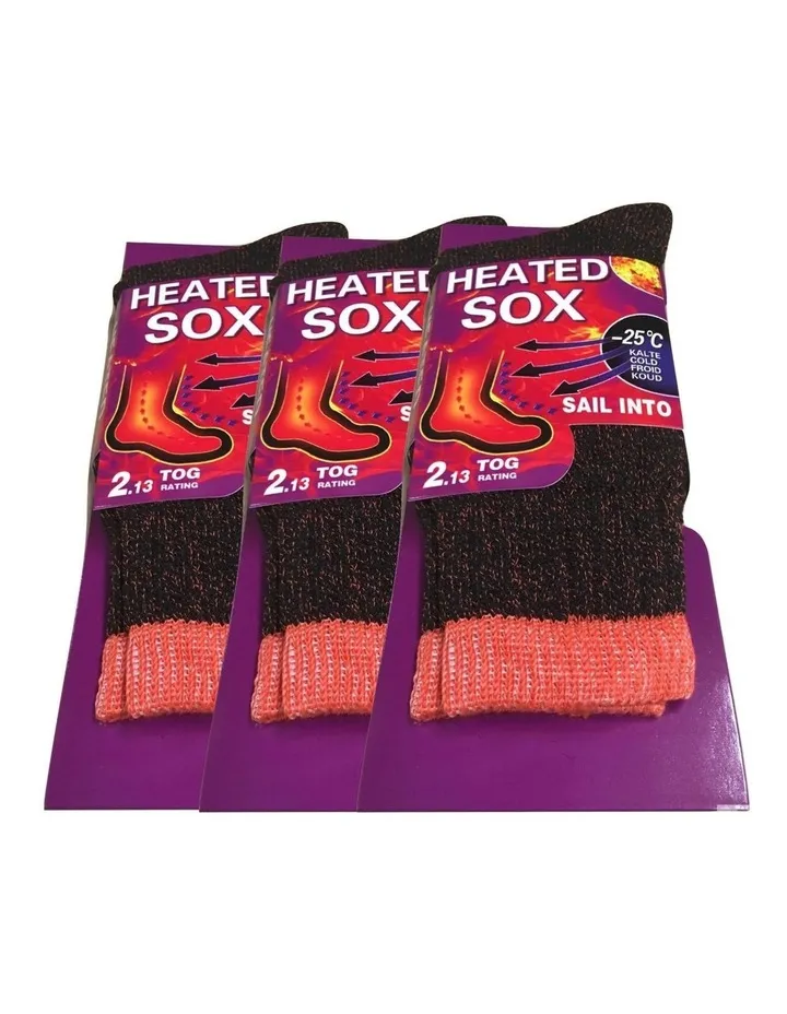 Womens Thermal Heated Socks Warm Winter 4-8 Uk (37-42 Eur) 3 Pairs in Black