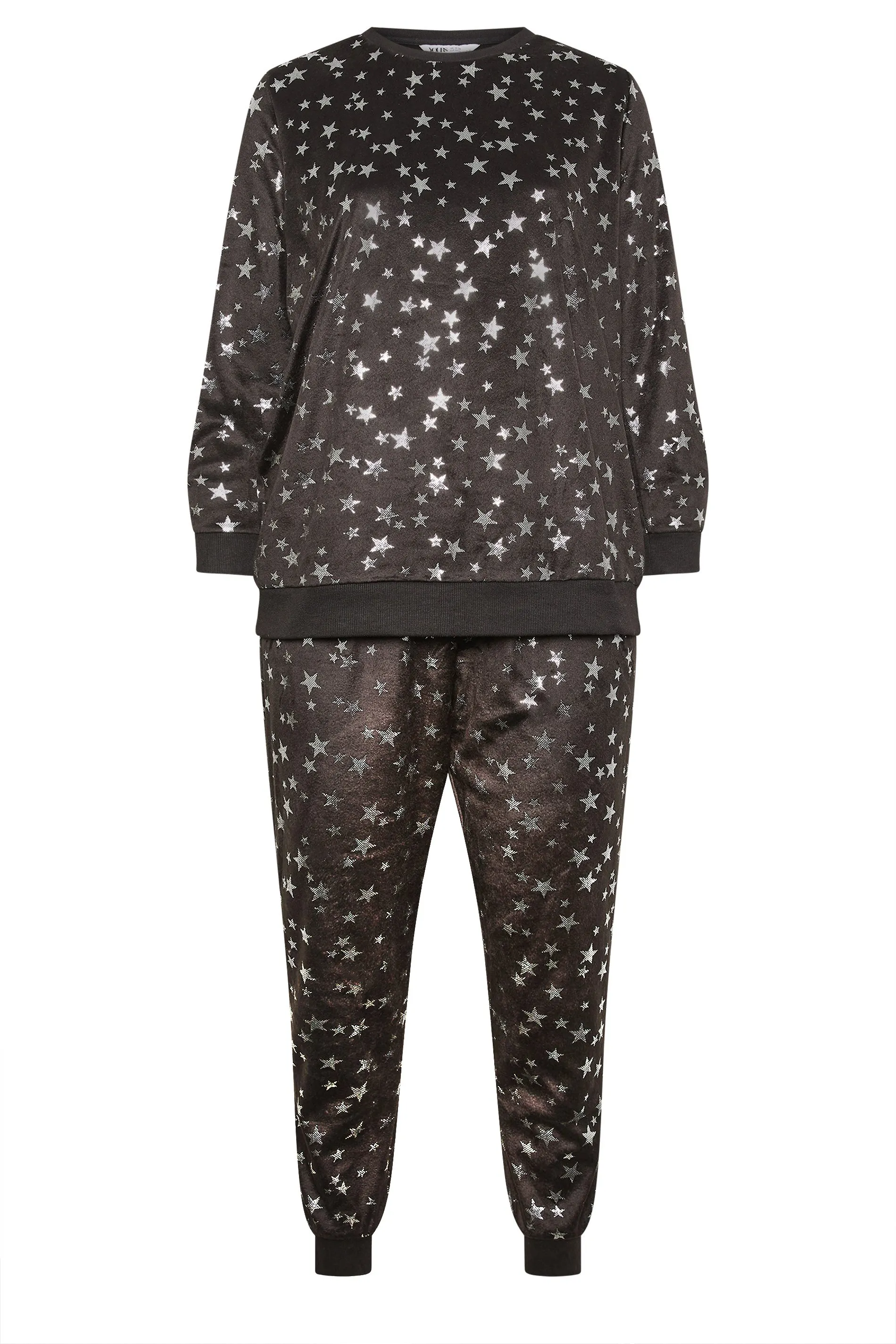 YOURS Curve Black Foil Star Print Fleece Lounge Set